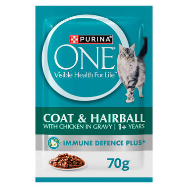 PURINA ONE Adult Coat and Hairball Chicken in Gravy Wet 70g Cat Food